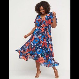 Lane Bryant Faux wrap Floral Flutter sleeve Dress size 28